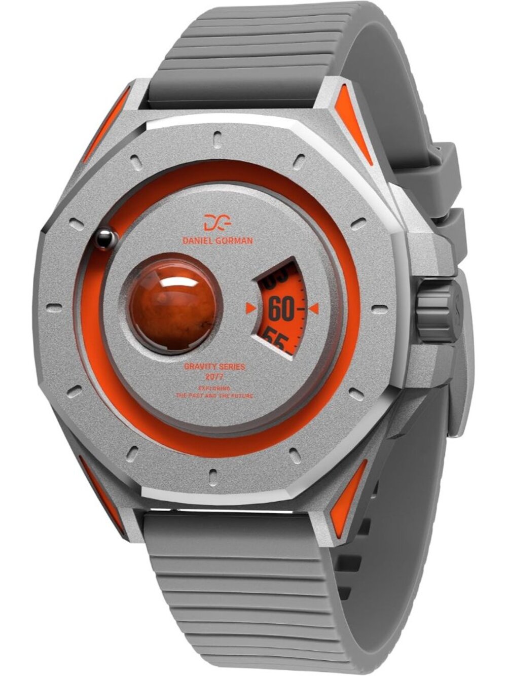 Men's Orange 40mm Space Planet Quartz Silicone Strap Analog Timepiece Wristwatch